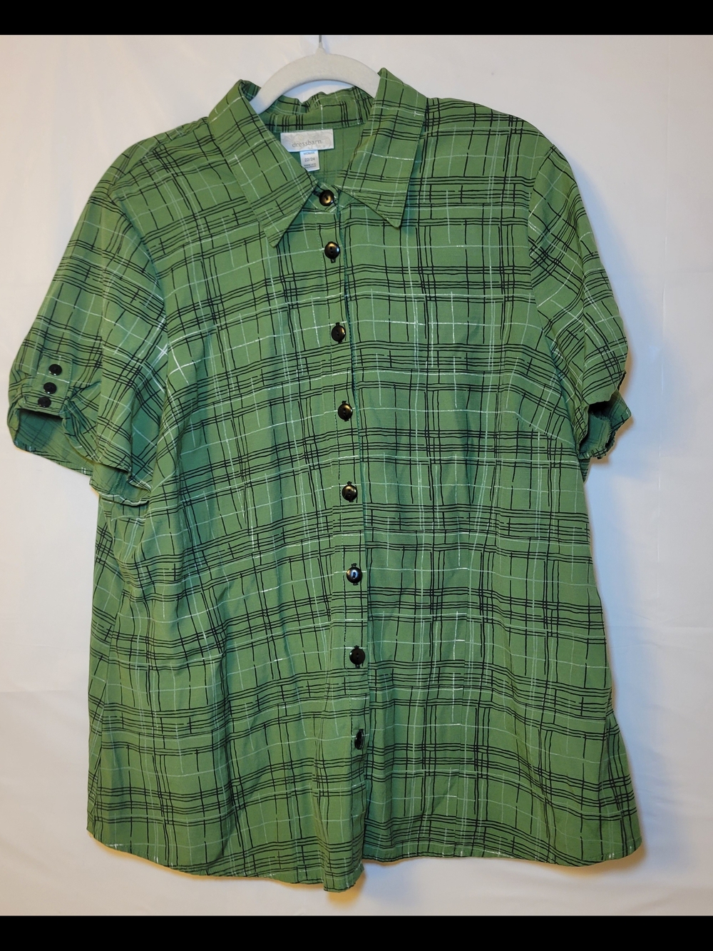 dressbarn Green Plaid Button-Front Top
